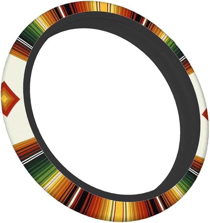 Swono Mexican Boho Steering Wheel Cover Colorful Stripes Geometric Universal 15 Inch Auto Car Steering Wheel Covers SUV Anti Slip Wheel Wrap Protector for Men Women