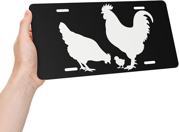 Chicken Front License Plate Car Decorative License Plates Aluminum Metal Decor Accessory Novelty Vanity Tag Cover with 4 Holes for Men Women 6" X 12"