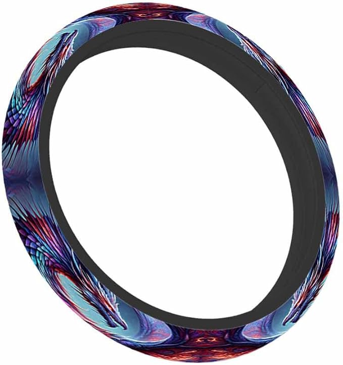 Dragon Scales Elastic Steering Wheel Cover Red Lavender Purple and Blue Steering Wheel Cover Anti Slip Protective Case Universal Stretch Steering Protector
