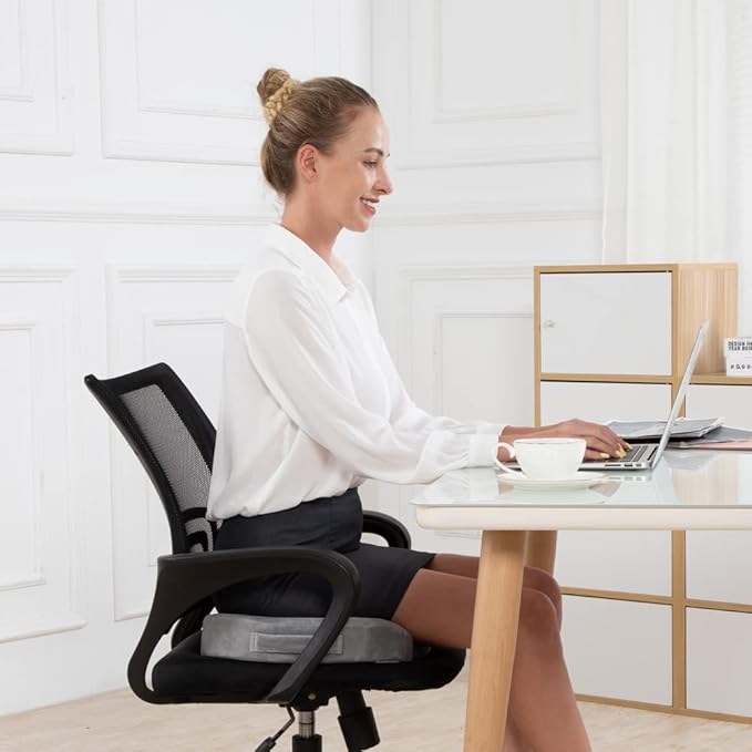 SAIREIDER Seat Cushions for Office Chairs, Memory Foam Coccyx Cushion Pads for Tailbone Pain, Sciatica Relief Pillow, Car Seat Cushion, Correct Sitting Posture (Grey)