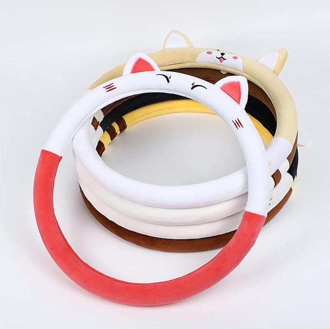 Anime Steering Wheel Cover Women Cute Cartoon Cat Lucky Steering Wheel Protector 15inch