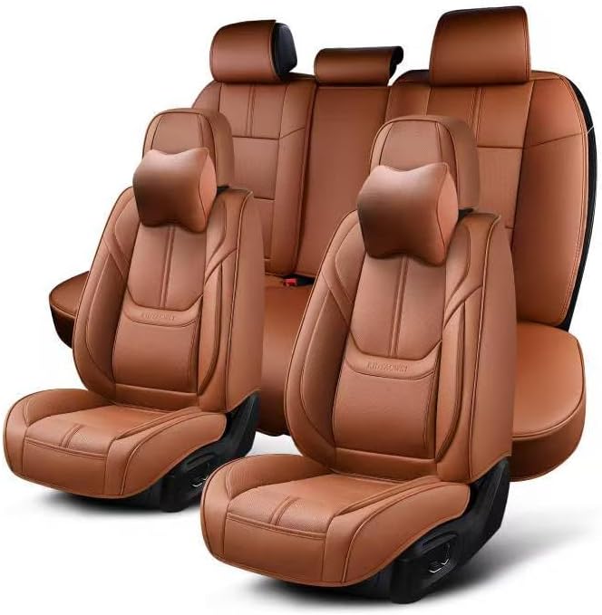 Auto Car Seat Covers Accessories Full Set Leather Cushion Protector Breathable Waterproof Seat Cover for Cars Universal Fit (Brown, Front Pair and Rear)