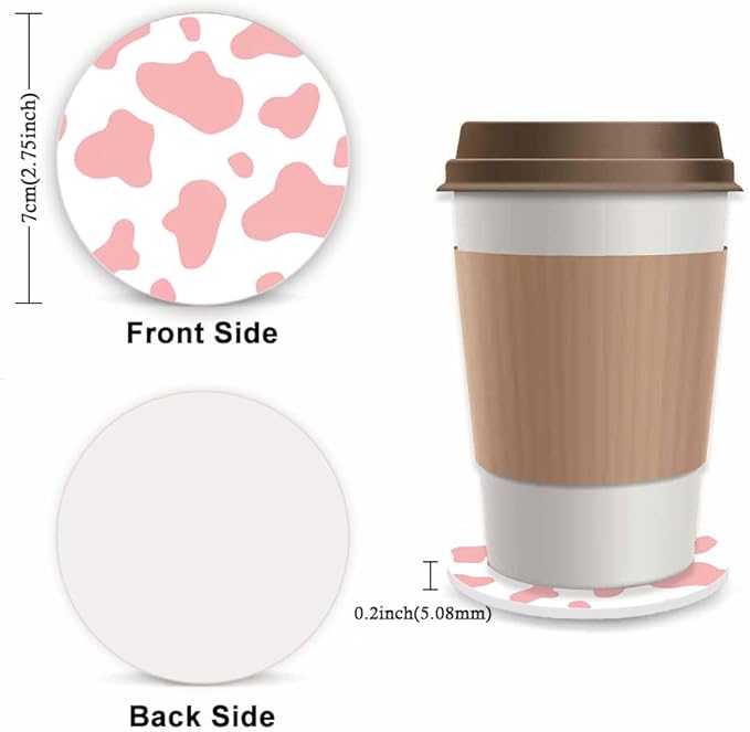 Pink Cow Fuzzy Steering Wheel Cover for Women, Universal Auto Steering Wheel 14-15 Inch Soft Warm Car Interior Accessories with 2PCS Car Coasters, Suitable for Men and Women