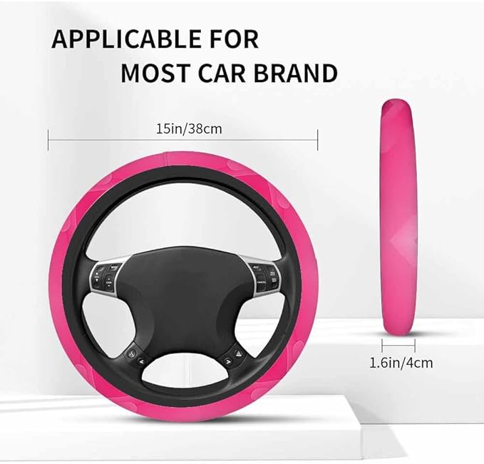 Pink Background Car Steering Wheel Cover Glitter Heart Steering Wheel Cover Car Decor Suitable for Most Vehicles Including Trucks and SUV