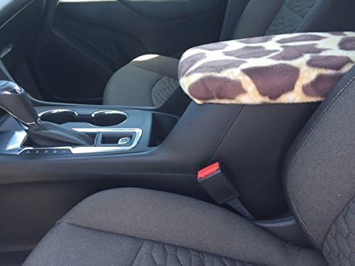 Auto Console Covers- Fits The Chevy Equinox 2018-2024 Center Console Armrest Cover Fleece Fabric (Giraffe Print)