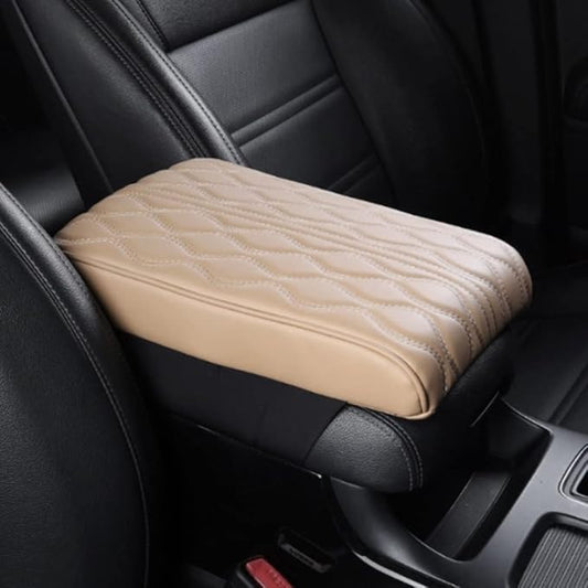 soputry Leather Car Armrest Box Pad, 2023 New Car Center Console Cover Pad Leather Auto Armrest Cover, Universal Arm Rest Cushion Pads for SUV/Truck/Vehicle (Beige, Wave Pattern)
