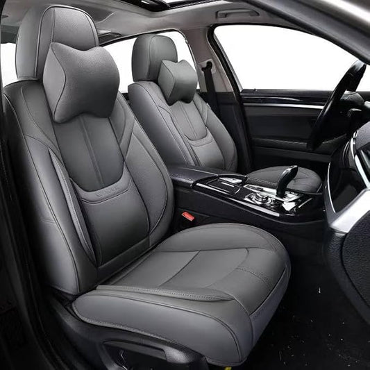 Auto Car Seat Covers Accessories Front Seat Leather Cushion Protector Breathable Waterproof Seat Cover for Cars Universal Fit (Grey, Front Pair)