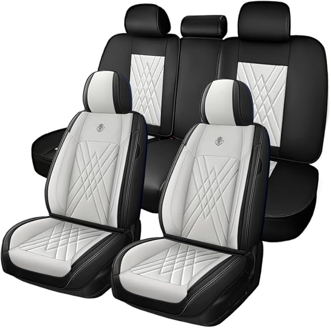 Seat Covers Fit for Toyota Corolla 2015-2026 Leather Car Seat Cover, Stylish Waterproof Breathable Easy to Install Airbag Compatibility, Auto Interior Accessories(5 Seat,Black White)