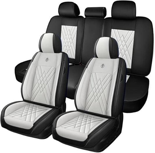 Seat Covers Fit for Toyota Corolla 2015-2026 Leather Car Seat Cover, Stylish Waterproof Breathable Easy to Install Airbag Compatibility, Auto Interior Accessories(5 Seat,Black White)