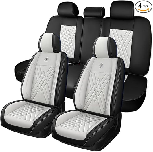 Seat Covers Fit for Subaru Crosstrek 2016-2026 Nappa Leather Waterproof Breathable Car Seat Cover, Easy to Install Airbag Compatibility, Auto Interior Accessories(Full Set, Black White)