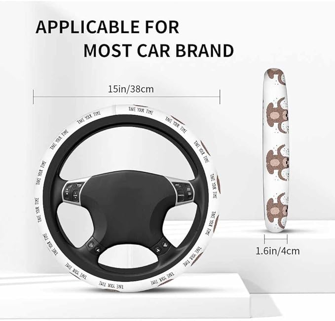 Sloth Elastic Steering Wheel Cover Cute and Green Leaves Steering Wheel Cover Anti Slip Protective Case Universal Stretch Steering Protector