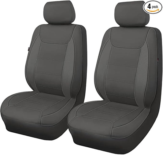 Flying Banner car seat Covers Protects Water Proof Faux Leather Carbon Fiber Fronts Gray Gray