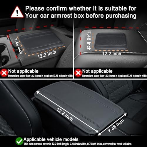Amiss Car Center Console Pad, Universal Waterproof Car Armrest Seat Box Cover, PU Leather Auto Armrest Cover Protector，Vehicle Interior Accessories fits SUV/Truck/Car (Gray)