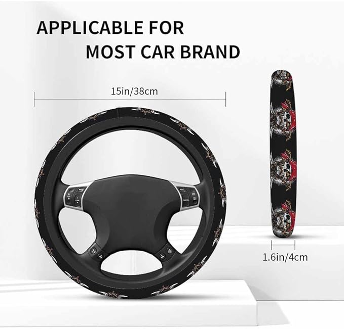Skeleton Pirate Crew Steering Wheel Cover Wearing Red Hat and Holding Sword Steering Wheel Cover Women Men Anti-Slip Breathable Steering Wheel Protector Car Accessories
