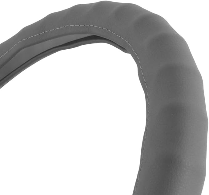 Motor Trend Ergonomic Grip Steering Wheel Cover/Protector for Small Size Steering Wheels in Cars, SUVs, Boats (13.5-14.5") (Genuine Leather (Gray))
