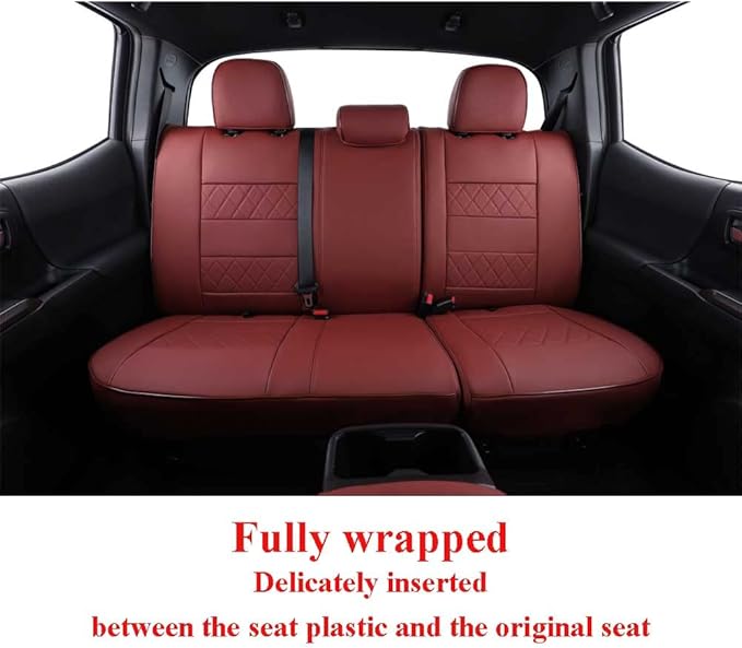 EKR Custom Fit Tacoma Car Seat Covers for Select Toyota Tacoma 2016 2017 2018 2019 2020 2021 2022 2023 Double Cab/Crew Cab - Full Set,Leather(Burgundy)