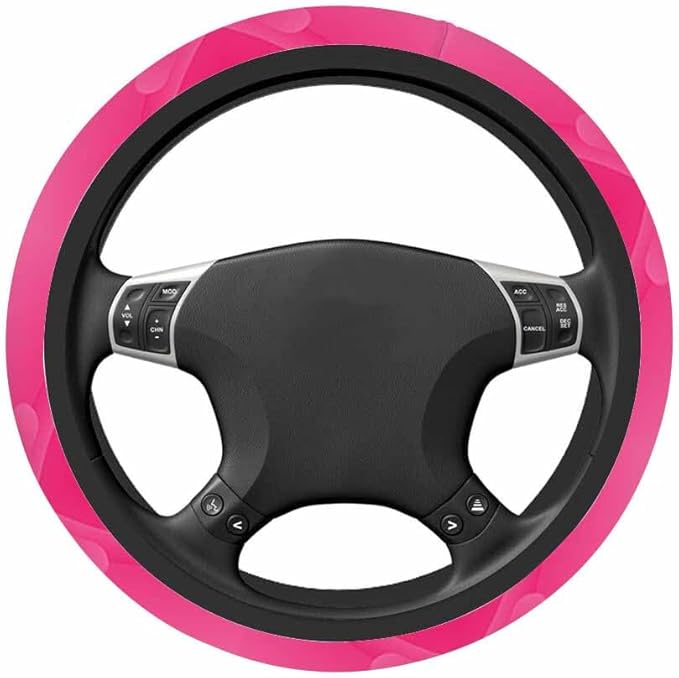 Pink Background Car Steering Wheel Cover Glitter Heart Steering Wheel Cover Car Decor Suitable for Most Vehicles Including Trucks and SUV