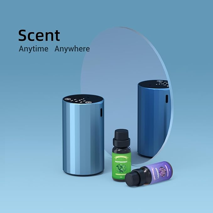 Waterless Essential Oil Diffuser Aromatherapy Scent Diffusers for Home Large Room, Bedroom, Car, Office, Desk, Battery Operated Mini Portable Air Freshener, 3 Countdown Timers & 3 Mist Levels