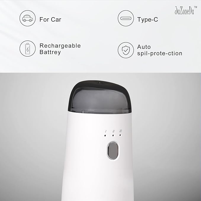 Waterless Diffuser for Essential Oil, Rechargeable Mini Aromatherapy Diffuser for Home & Car, Portable Cordless Design, Fits Car Cup Holder, 3 Mist Levels, 2-Hour Timer, Type-C Charging
