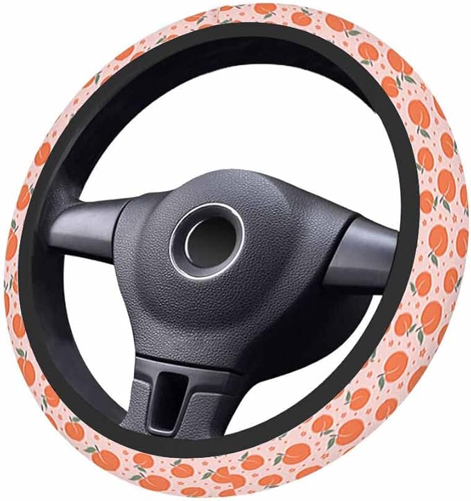 Peach Steering Wheel Cover Abstract Orange Steering Wheel Cover for Women Men Anti-Slip Breathable Steering Wheel Protector Car Accessories