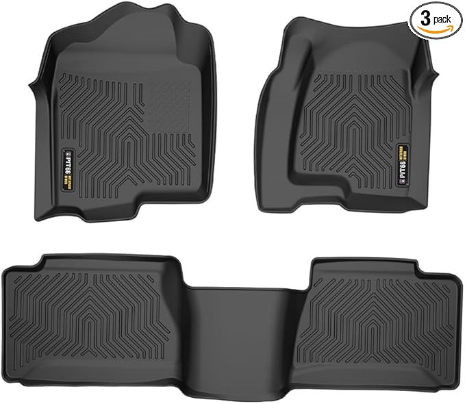 PIT66 Floor Mats Cargo Liners Compatible with Chevy Silverado GMC Sierra 1500 1999-2006 & 1500 Classic 2007, Fit Silverado Sierra 2500 2001-2004, 2WD 4WD Extended Cab All Weather TPE Liner Accessories