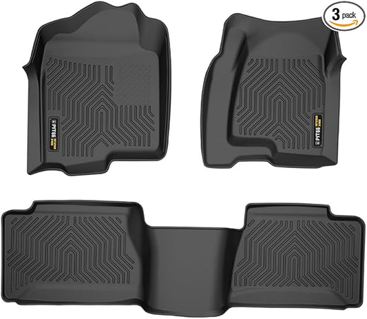 PIT66 Floor Mats Cargo Liners Compatible with Chevy Silverado GMC Sierra 1500 1999-2006 & 1500 Classic 2007, Fit Silverado Sierra 2500 2001-2004, 2WD 4WD Extended Cab All Weather TPE Liner Accessories