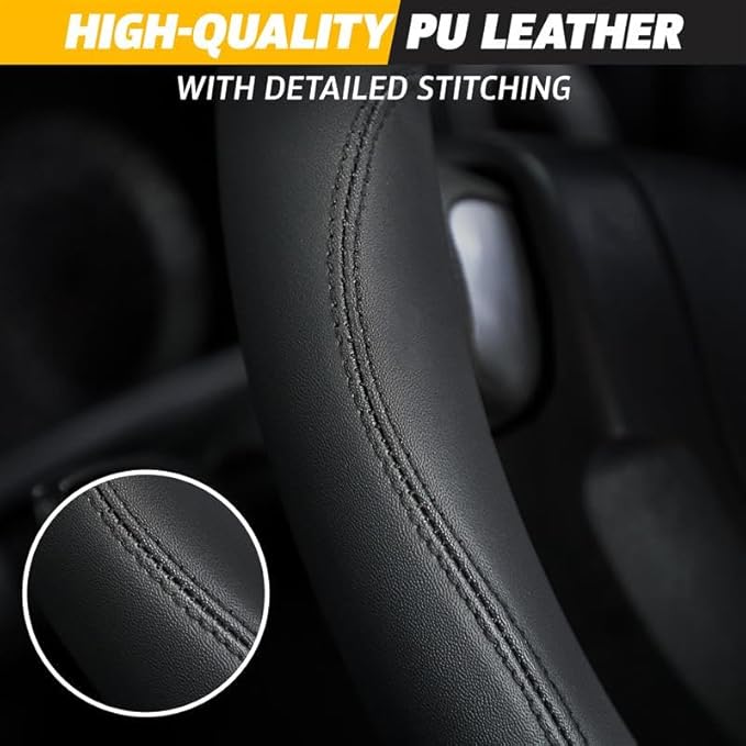Econour Car Steering Wheel Cover | Premium & Durable PU with Anti-Slip Design | Universal Car Steering Wheel Cover Wheels - Fits 14.5"-15" | Truck Accessories - Black