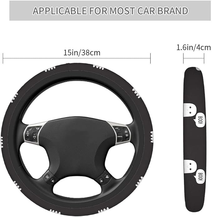 Swono Halloween Ghost Universal 15" Steering Wheel Covers Cute Ghost with Speech Bubble Boo Black Cute Car Steering Wheel Cover for Men Women Girls Car Accessories