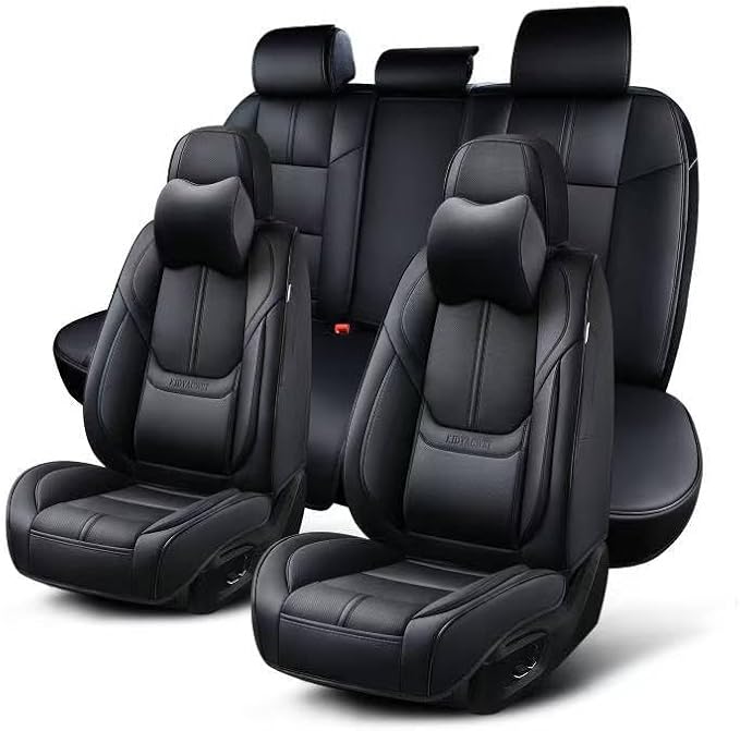 Auto Car Seat Covers Accessories Full Set Leather Cushion Protector Breathable Waterproof Seat Cover for Cars Universal Fit (Black, Front Pair and Rear)
