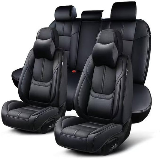 Auto Car Seat Covers Accessories Full Set Leather Cushion Protector Breathable Waterproof Seat Cover for Cars Universal Fit (Black, Front Pair and Rear)