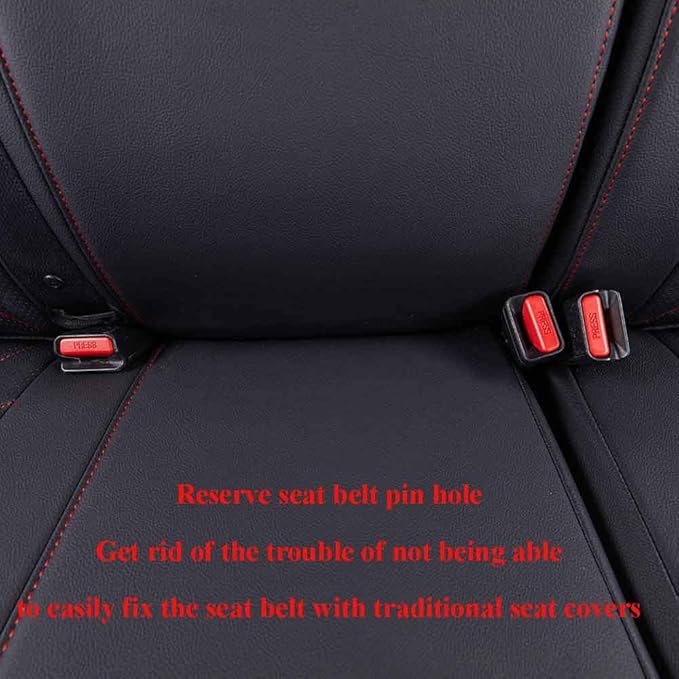 EKR Custom Fit Tacoma Car Seat Covers for Select Toyota Tacoma 2016 2017 2018 2019 2020 2021 2022 2023 Double Cab/Crew Cab - Full Set,Leather(Black with Red Trim)