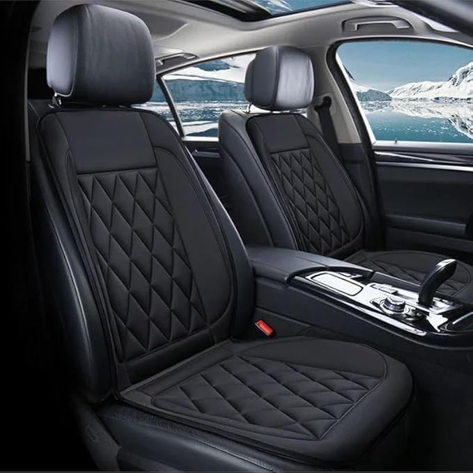 2Pcs Universal Seat Cushion, Comfortable Large Heated Seat Cover，Non-Slip Breathable Unique Back Rest Matt Black (Black)