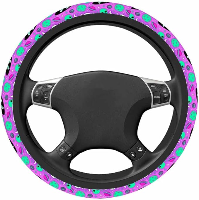 Astronauts and Aliens Car Steering Wheel Cover Travel and Exploration in Space Steering Wheel Cover Car Decor Suitable for Most Vehicles Including Trucks and SUV