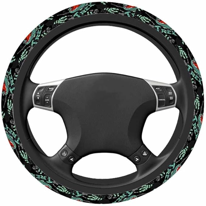 Dinosaur Head Steering Wheel Cover Open Mouth with Teeth Showing Steering Wheel Cover for Women Men Anti-Slip Breathable Steering Wheel Protector Car Accessories