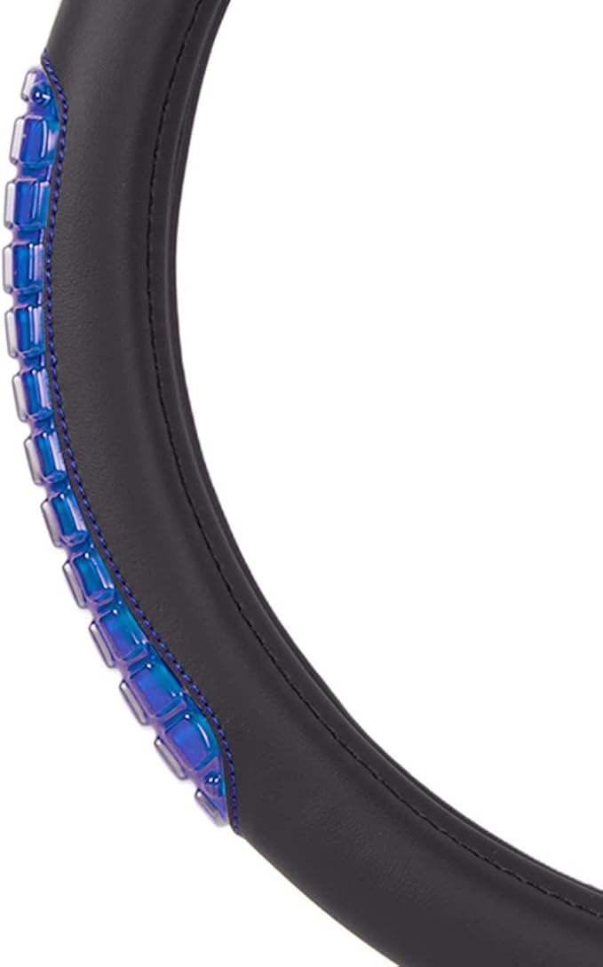 Flying Banner car Steering Wheel Cover Gel Massage Velvet Cool Warm Universal Size 15 inches SUV Truck Anti Slip Odorless Summer Winter (Black Blue, Gel Massage)