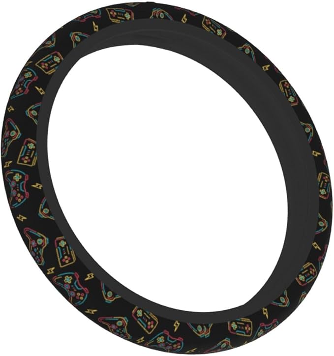 Game Steering Wheel Cover with 2 Car Coasters Non Slip Neoprene for Women Men Universal 15 Inch