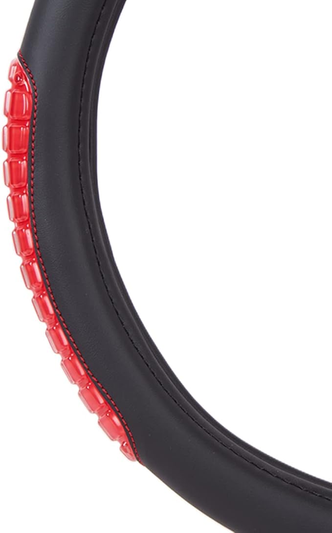 Flying Banner car Steering Wheel Cover Gel Massage Velvet Cool Warm Universal Size 15 inches SUV Truck Anti Slip Odorless Summer Winter (Black Red, Gel Massage)