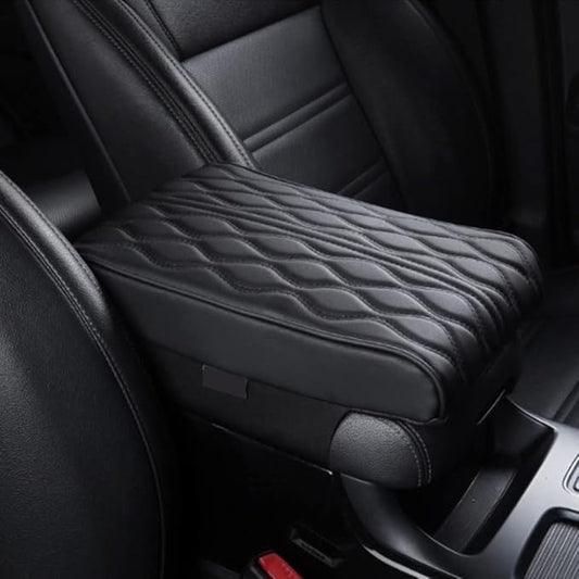 soputry Leather Car Armrest Box Pad, 2023 New Car Center Console Cover Pad Leather Auto Armrest Cover, Universal Arm Rest Cushion Pads for SUV/Truck/Vehicle (Black, Wave Pattern)