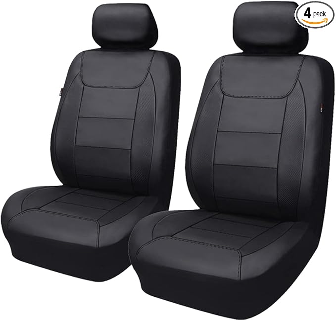 Flying Banner car seat Covers Protects Water Proof Faux Leather Carbon Fiber Fronts Solid Black (Solid Black, Front Pair)