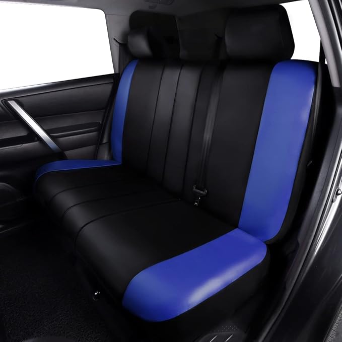 Flying Banner car seat Covers Protects Water Proof Faux Leather Carbon Fiber Front and Rear Bench (Blue Black, Full Set - 9PCS)