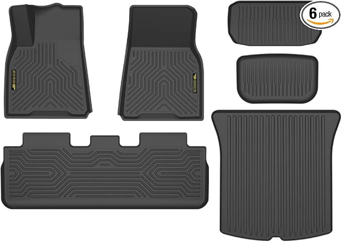 DOTCOM TPE Floor Mats Compatible with Tesla Model Y 2020-2024 5 Seat (Not Fit 7 SEAT), All Weather Protection 1st & 2nd & 3rd Row Truck Mats Cargo Liner Accessories,alfombras para carro 6PCS