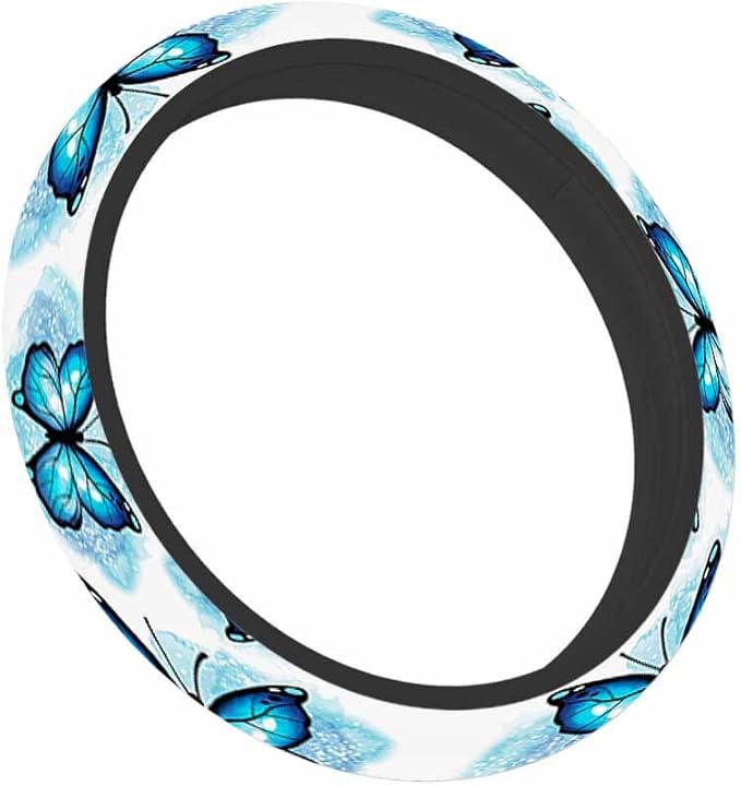 Watercolor Butterfly Steering Wheel Cover Butterfly with Black Edge Steering Wheel Cover for Women Men Anti-Slip Breathable Steering Wheel Protector Car Accessories