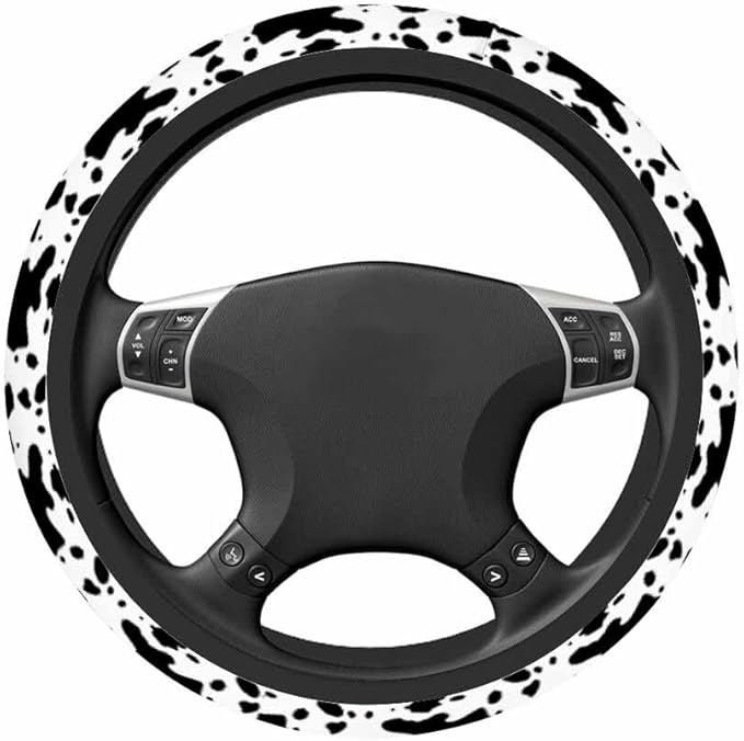 Spotted Animal Texture Elastic Steering Wheel Cover Irregular Black and White Pattern Steering Wheel Cover Anti Slip Protective Case Universal Stretch Steering Protector