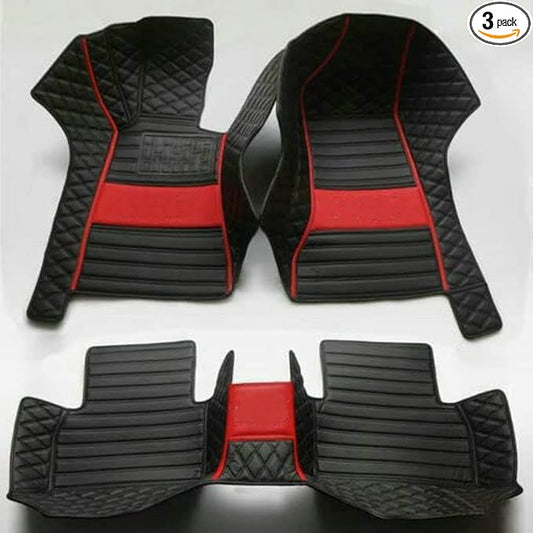 YaruicarCustom Car Floor Mats for 99.99% Sedan SUV Sports Car Men Women Protection Full Coverage Pads Anti-Slip Leather Floor Lining All Weather Car Floor Mats (Black Red 3)