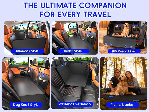 2-In-1 Convertible Hard Bottom Dog Hammock for Car, 100% Waterproof PU Leather Backseat Cover with Zipper Side Flaps, Non-Slip Extender for Large/Elderly Dogs & Multi-Dog Families,Fits SUV/Truck/Sedan