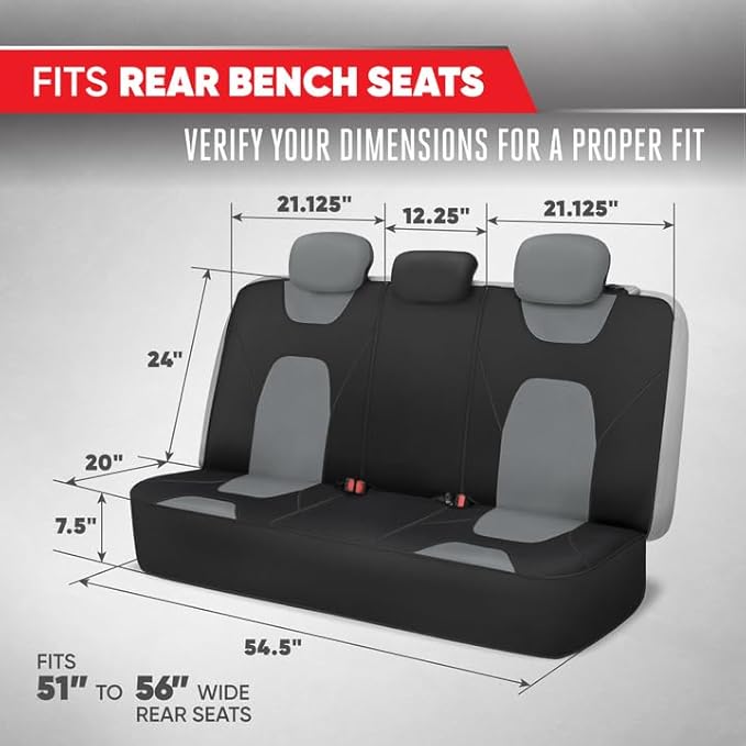 Motor Trend AquaShield Waterproof Gray Rear Split Bench Seat Covers for Trucks Rear Seat Cover Only - Black Car Seat Covers, Back Seat Cover Only - Durable Neoprene Spill Resistant for Kids & Dogs