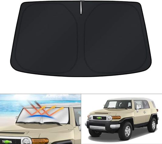 KUST Windshield Sun Shade for Toyota FJ Cruiser Sport Utility 2007-2014 Window Accessories Sunshade Sun Protector Foldable Block UV Rays Keep Car Cooler