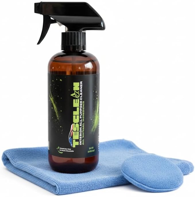 All Purpose Car Cleaner, Interior Stain Remover – Made in The USA, Safe on White & Black Vegan Leather, Interior Cleaning for Seats, Console & Dash, Includes Microfiber Cloth & Sponge