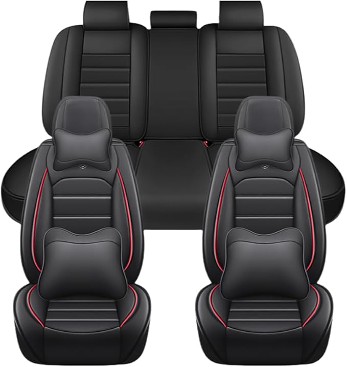 for Toyota Highlander 2006-2026 Seat Covers,Waterproof,Abrasion-Resistant PU Leather Full Set Seat Cover(Luxury Black&Red)