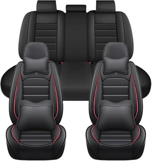 for Toyota Highlander 2006-2026 Seat Covers,Waterproof,Abrasion-Resistant PU Leather Full Set Seat Cover(Luxury Black&Red)